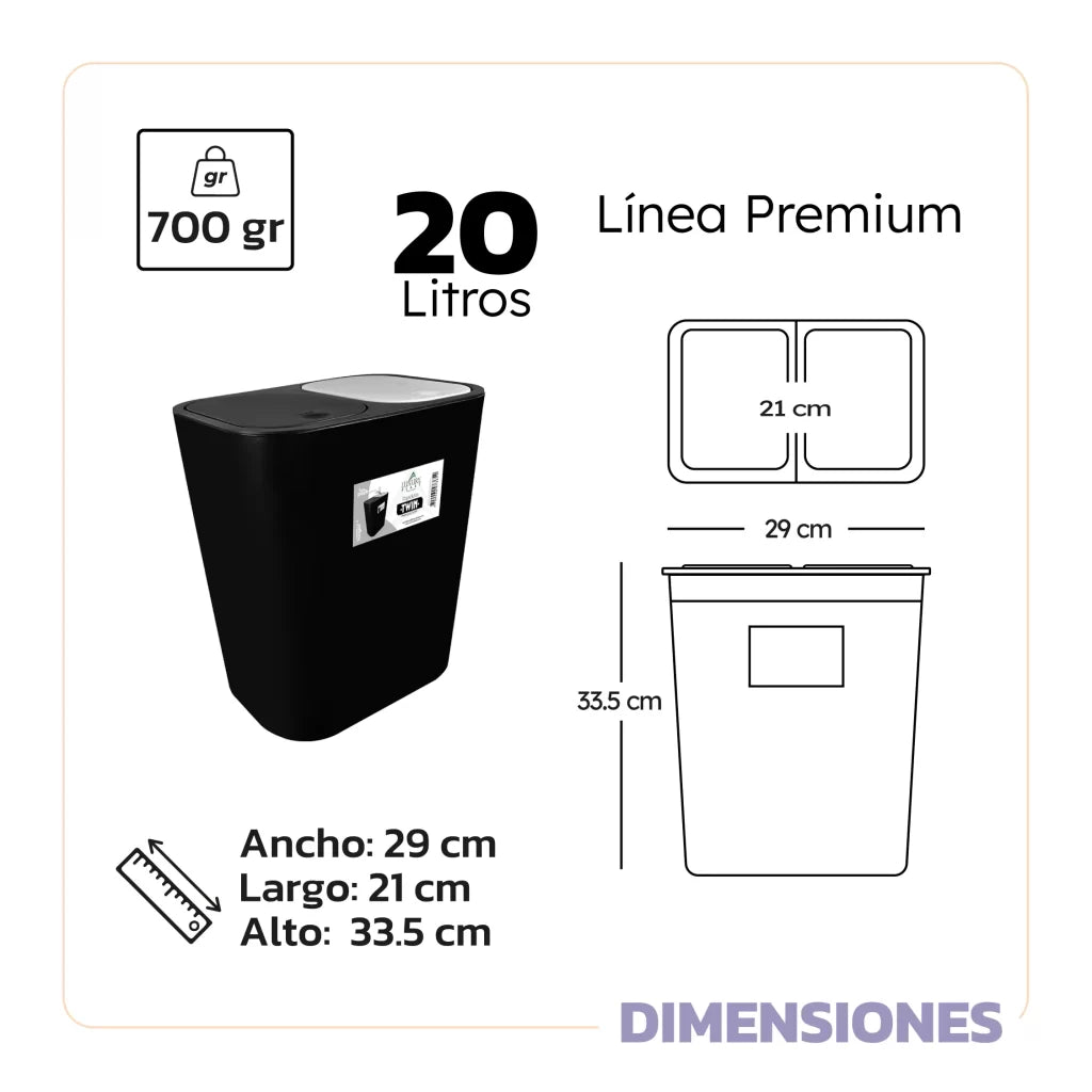Papelera Twin Con Doble Compartimento - 2 en 1 - Muebles Dummi
