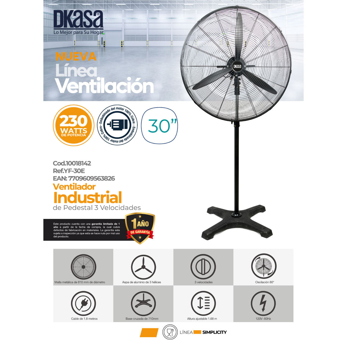 Ventilador Industrial Simplicity de Pedestal - 30 Pulgadas