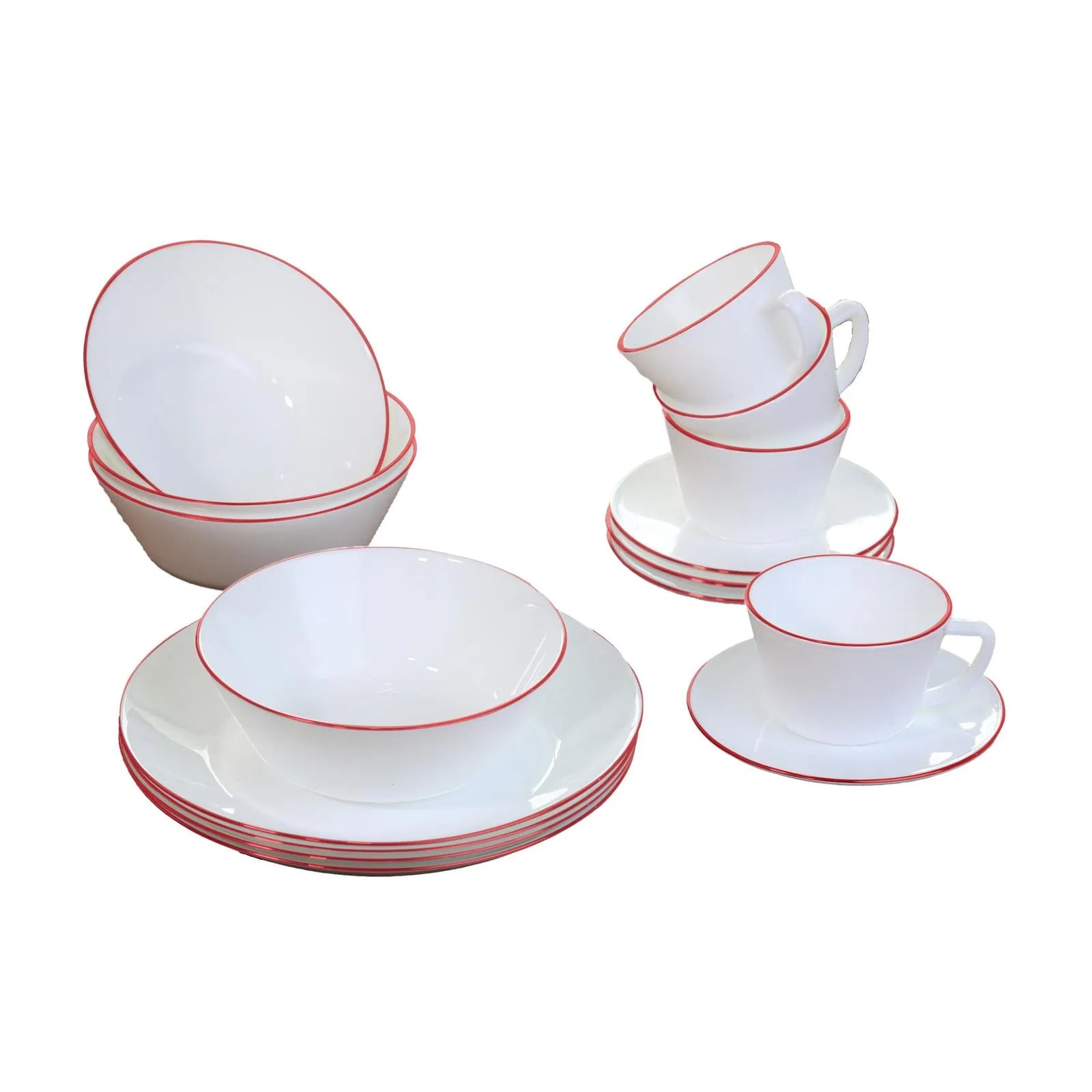 Vajilla Vitroceramica Borde Rojo