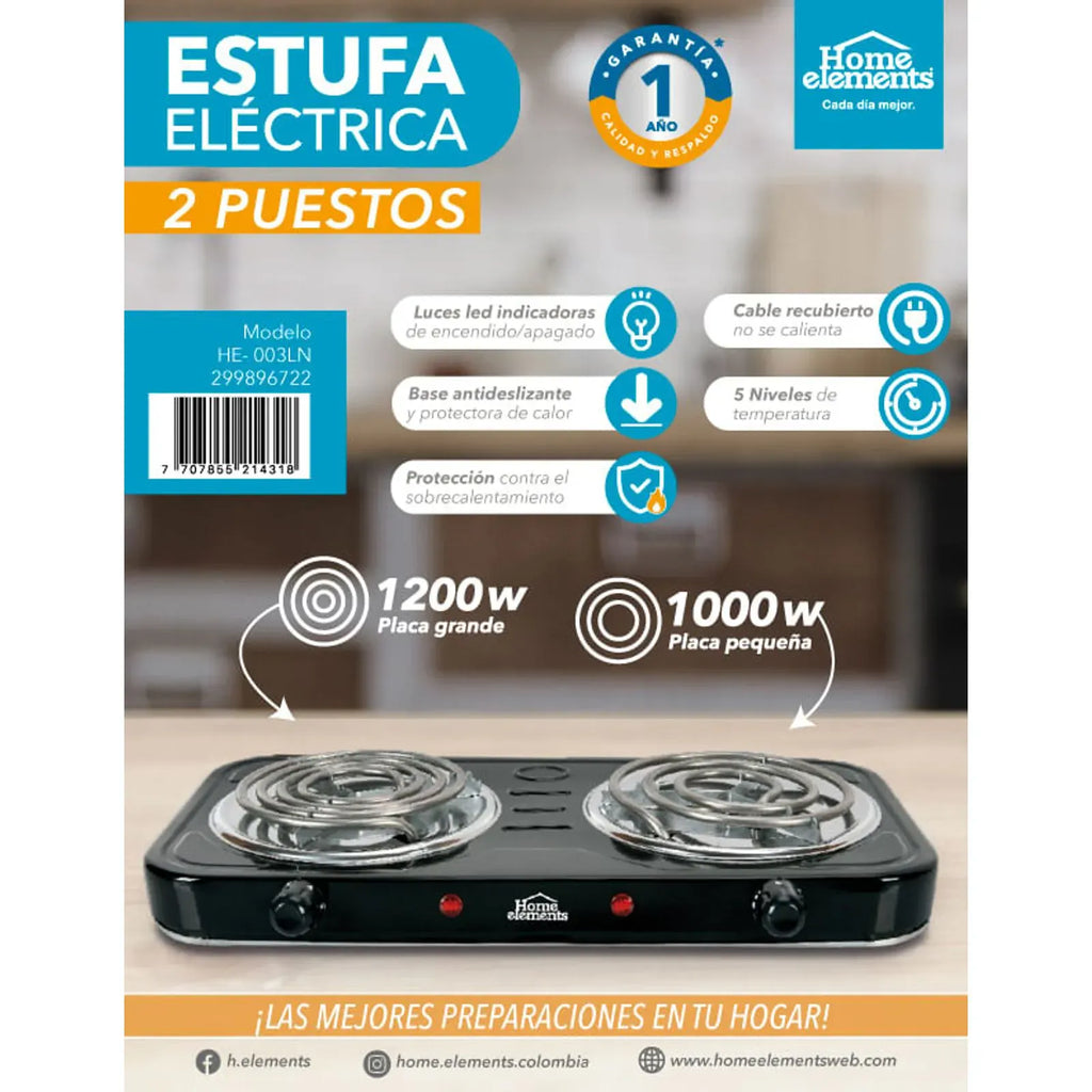 Oferta! Estufa Electrica 2 Puestos - Home Elements