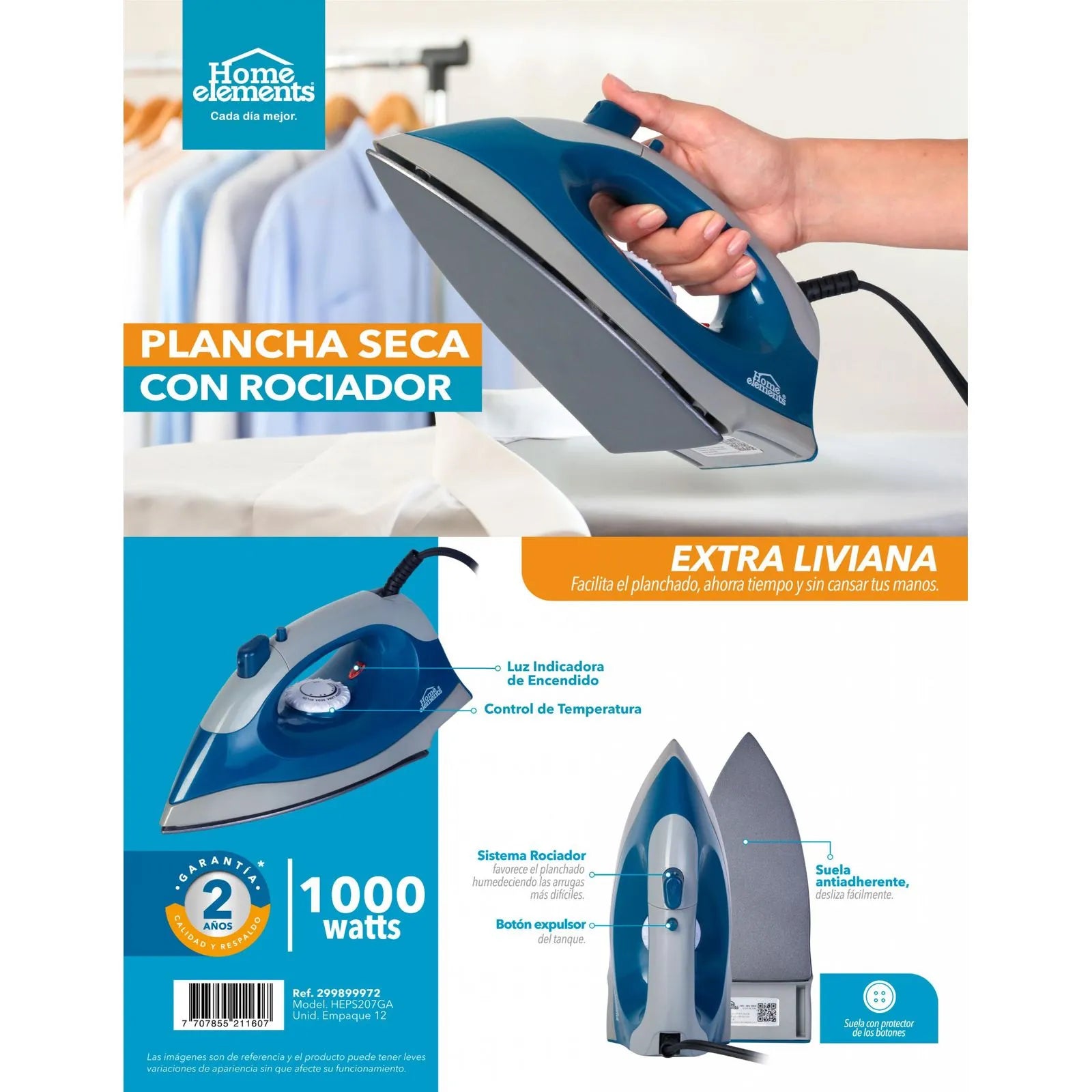 Plancha Seca con Rociador - Home Elements