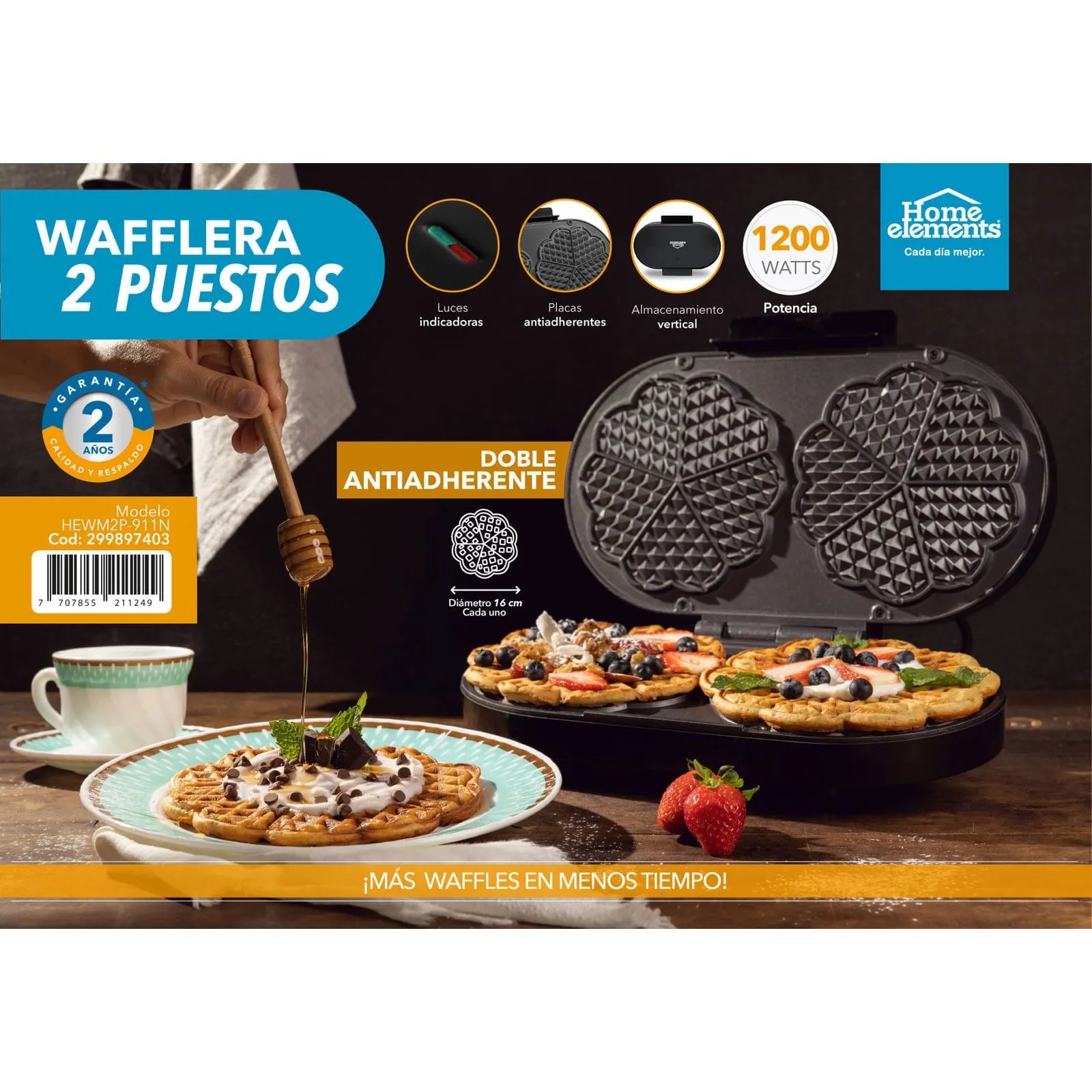 Wafflera Antiadherente de 2 Puestos