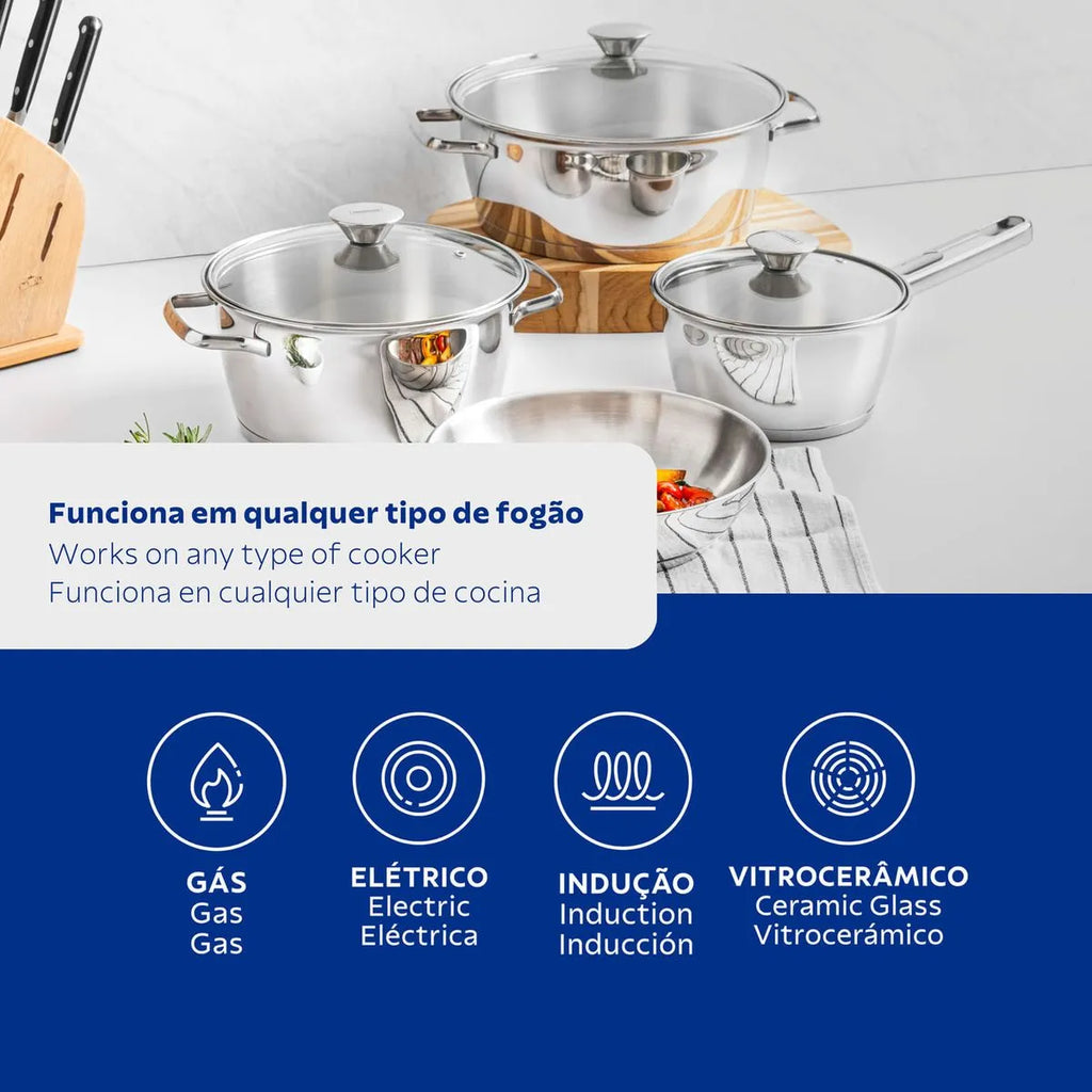 Juego de Ollas Batería de Cocina Tramontina Allegra Acero Inoxidable 7 Piezas
