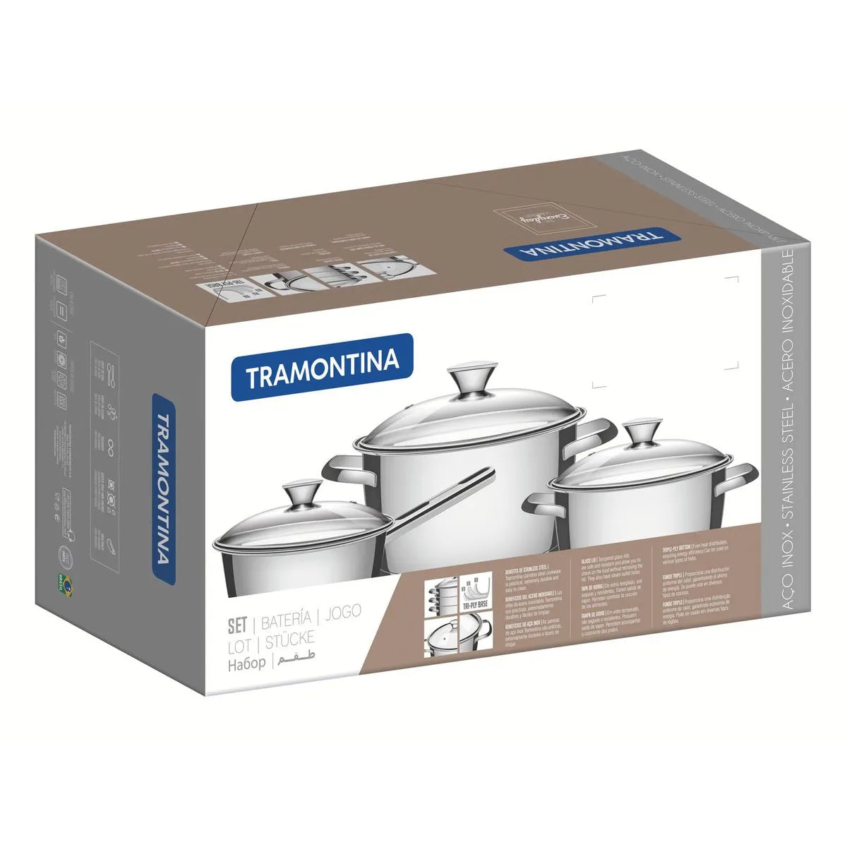Juego de Ollas Batería de Cocina Tramontina Allegra Acero Inoxidable 7 Piezas