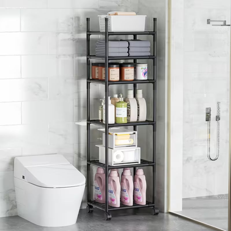 Estante - Repisa Metálico Ajustable de 6 Niveles con Ruedas