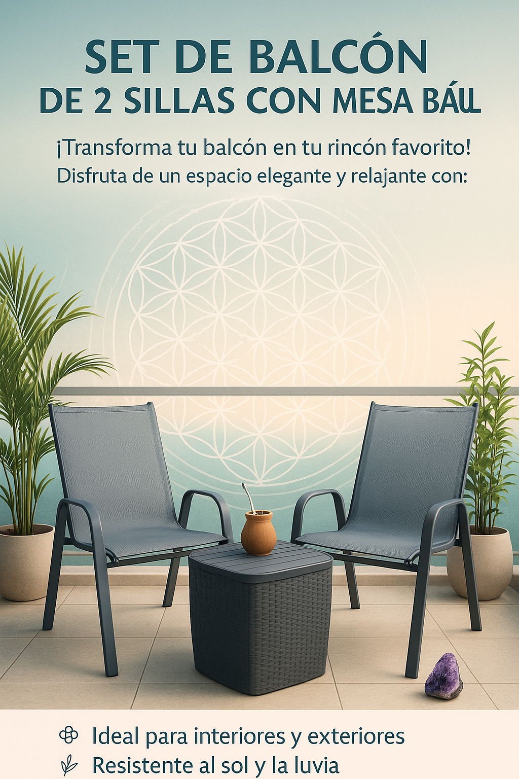 Set De Balcon 2 Sillas + Mesa Baul