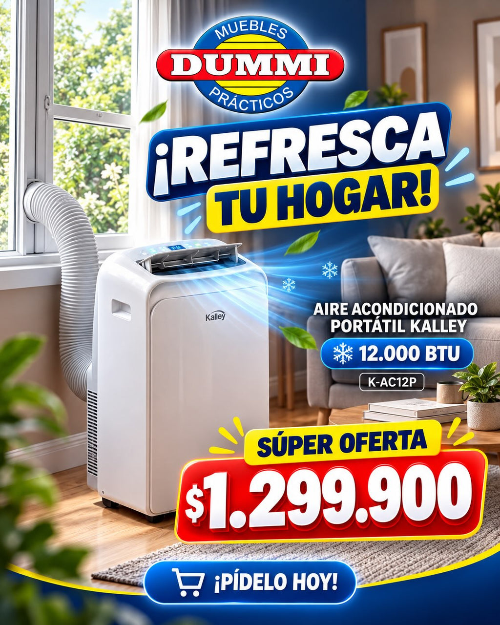 Aire Acondicionado Portátil KALLEY de 12.000 BTU.