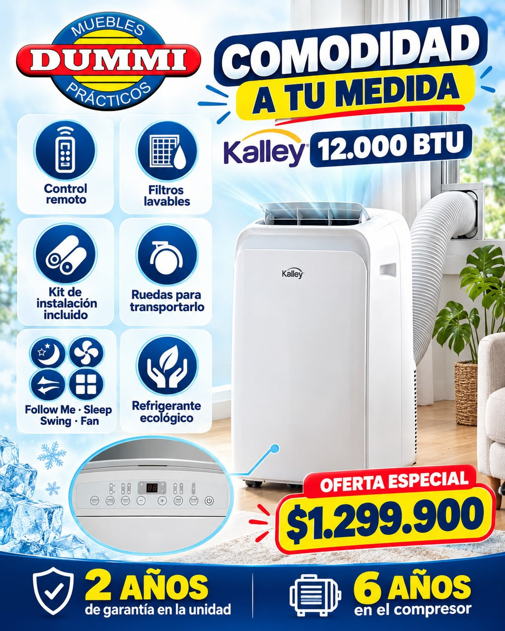 Aire Acondicionado Portátil KALLEY de 12.000 BTU.