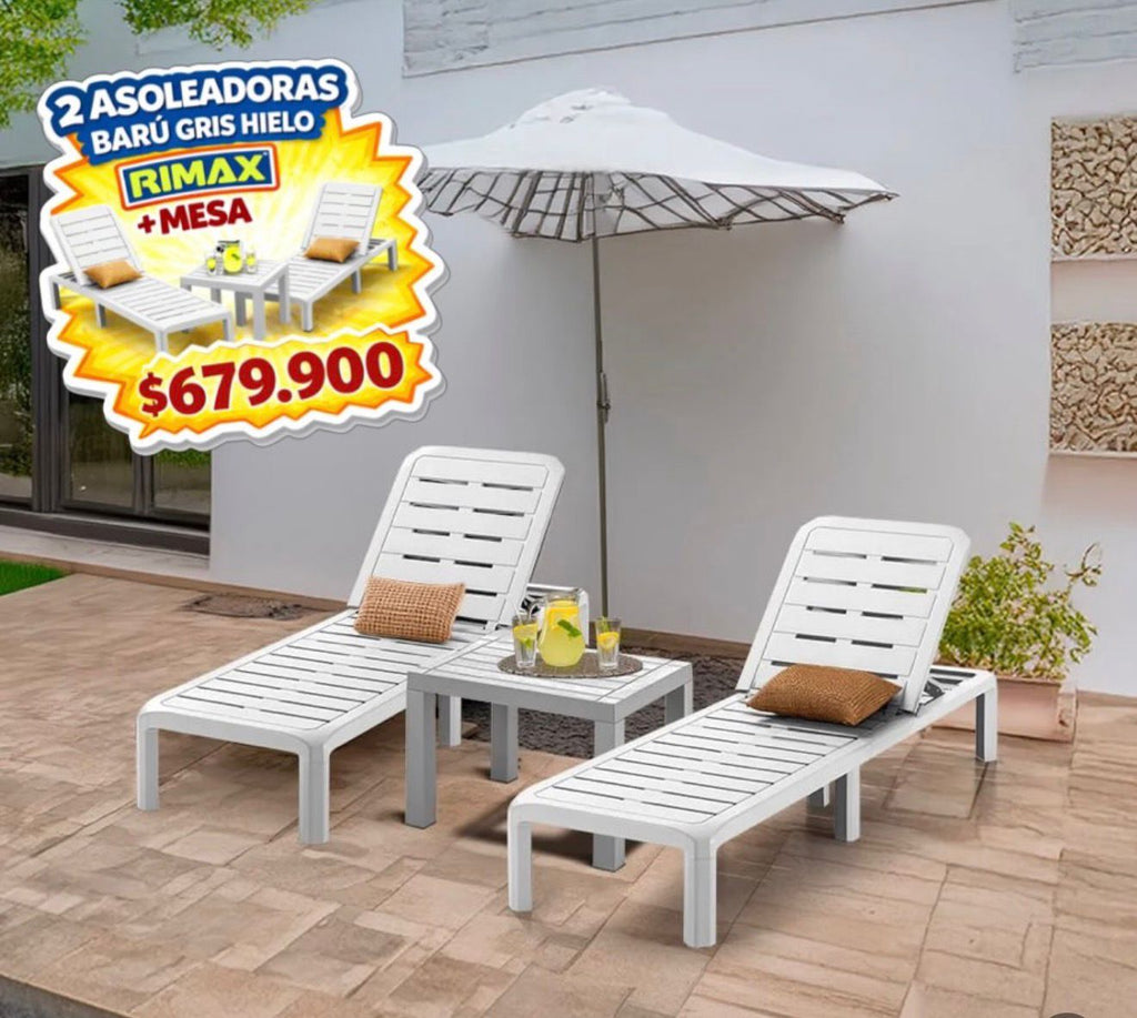 Oferta! Combo Piscina Gris (2 Camas Asoleadoras + 1 Mesa de Centro Baru)