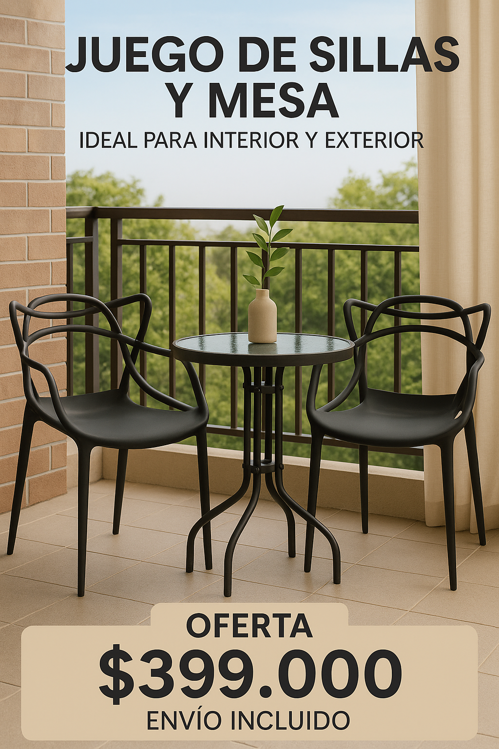 Juego de Balcon - 2 Sillas Importadas Con Mesa Redonda en Vidrio