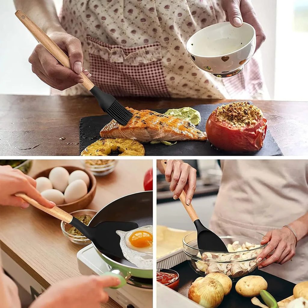 Juego De Utensilios De Silicona Y Cuchillos