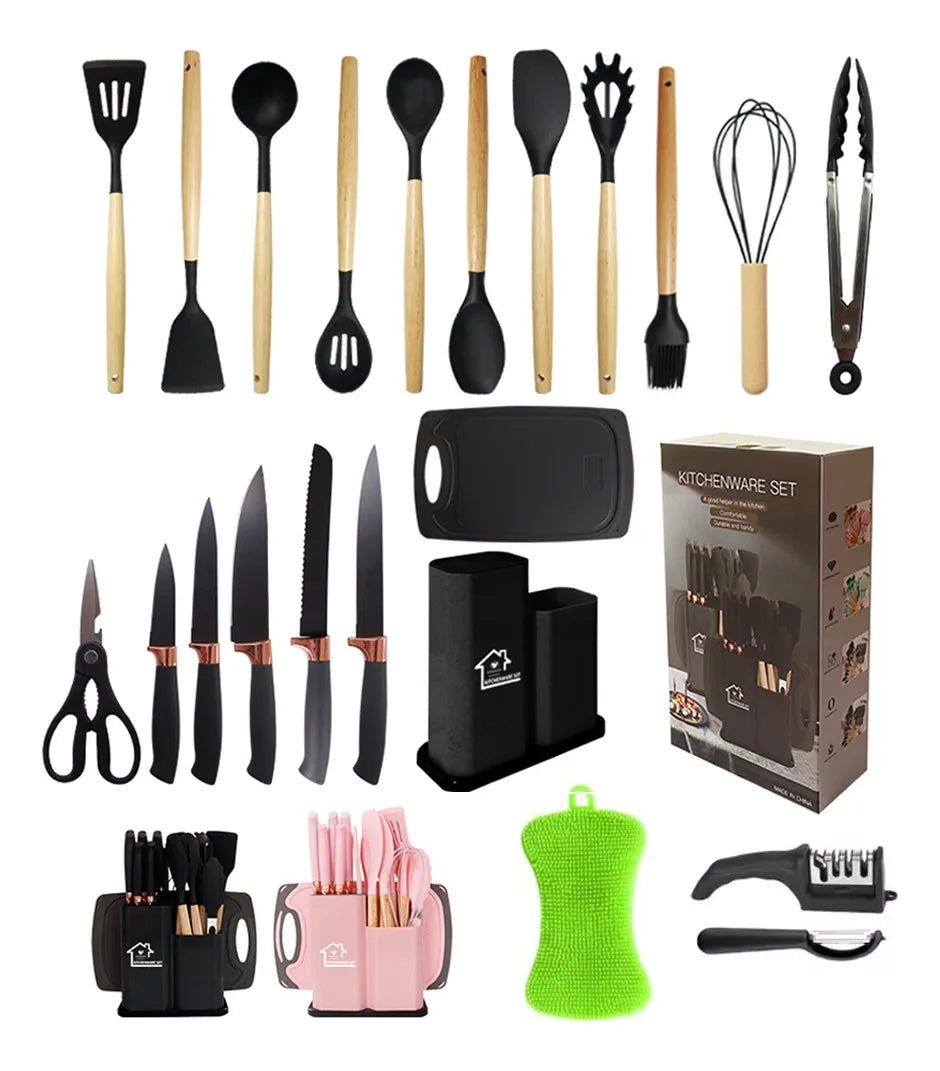 Juego De Utensilios De Silicona Y Cuchillos