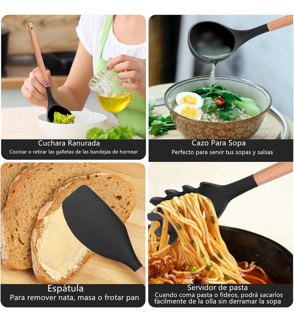 Juego De Utensilios De Silicona Y Cuchillos