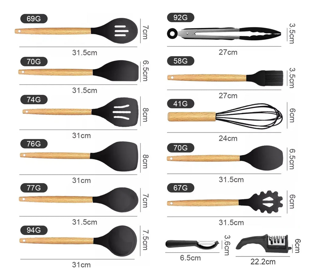 Juego De Utensilios De Silicona Y Cuchillos