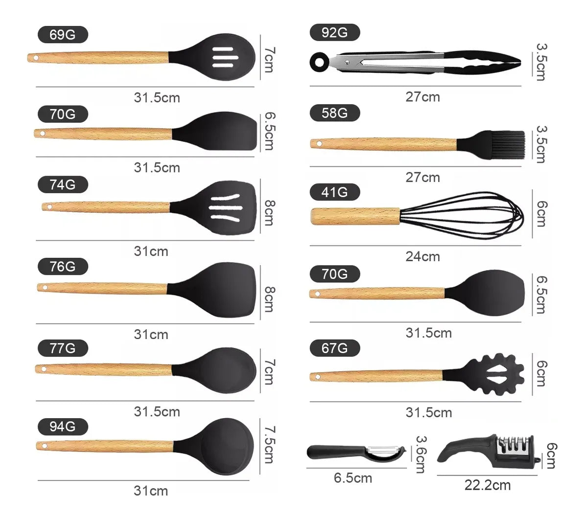 Juego De Utensilios De Silicona Y Cuchillos