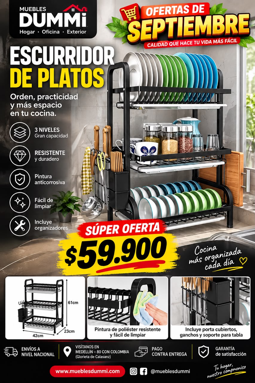 Oferta! Escurridor de Platos 3 Niveles Metálico