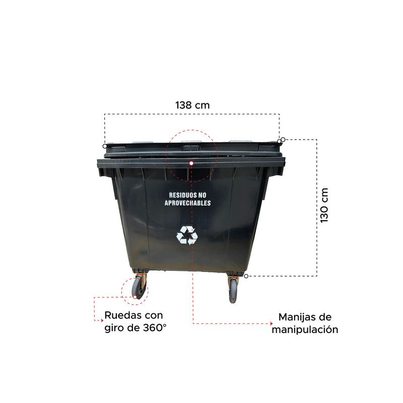 Contenedor de Basura Con Ruedas de 1100 litros