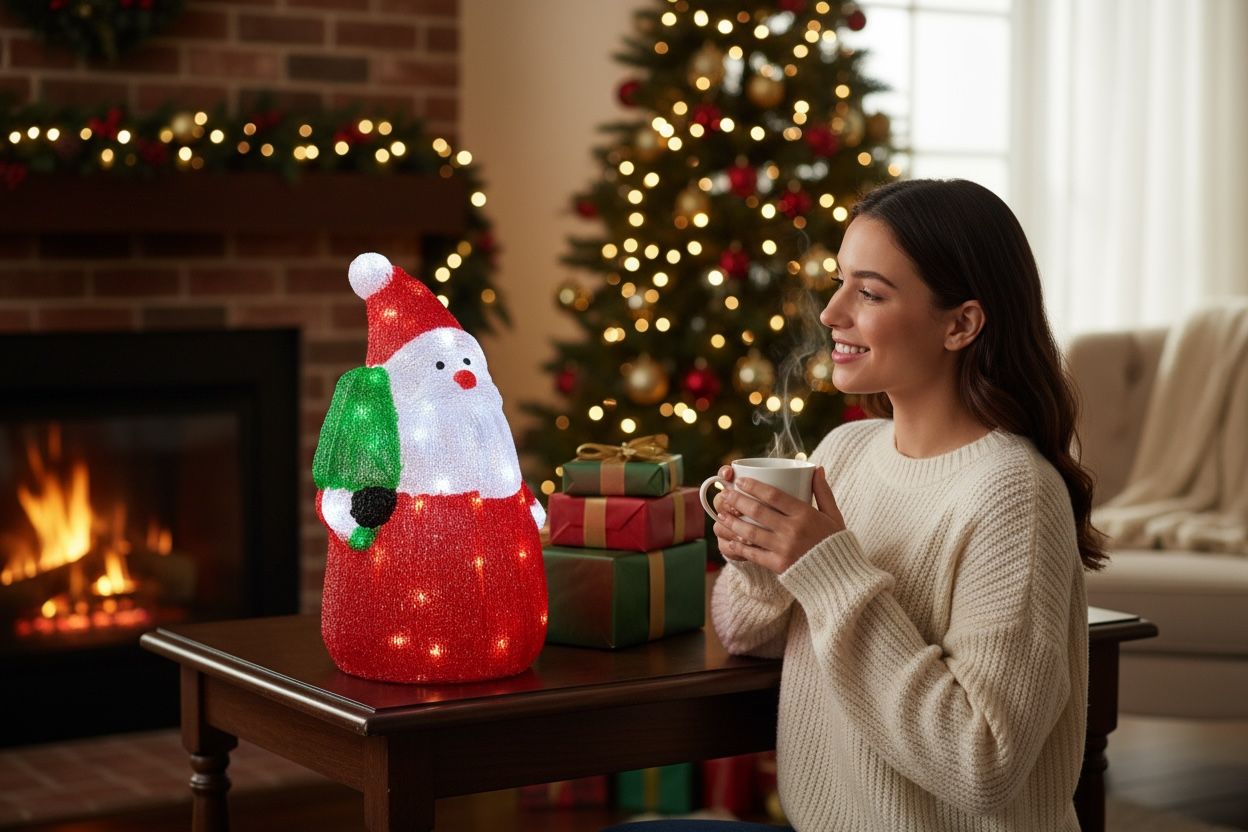 Papa Noel Decorativo Acrílico Con Luz Led