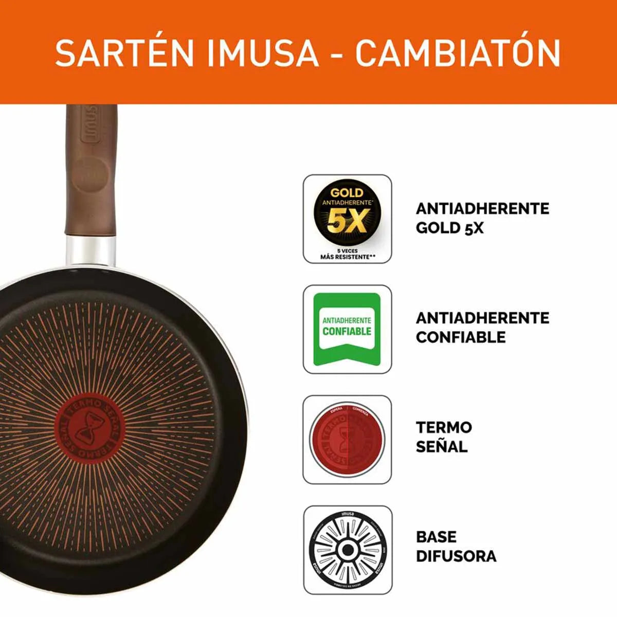 Sartén IMUSA Cambiatón 2026 26cm Antiadherente Tapa de Vidrio