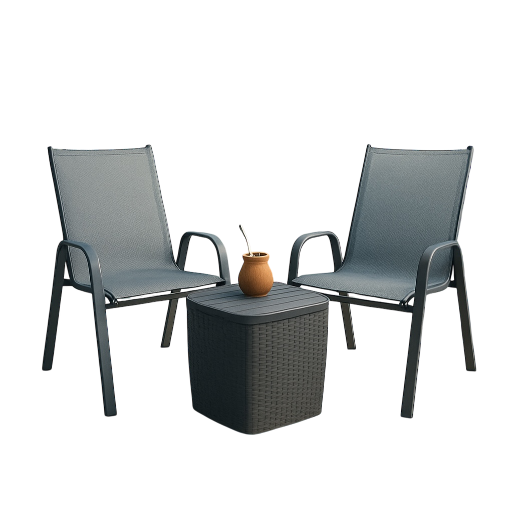 Set De Balcon 2 Sillas + Mesa Baul