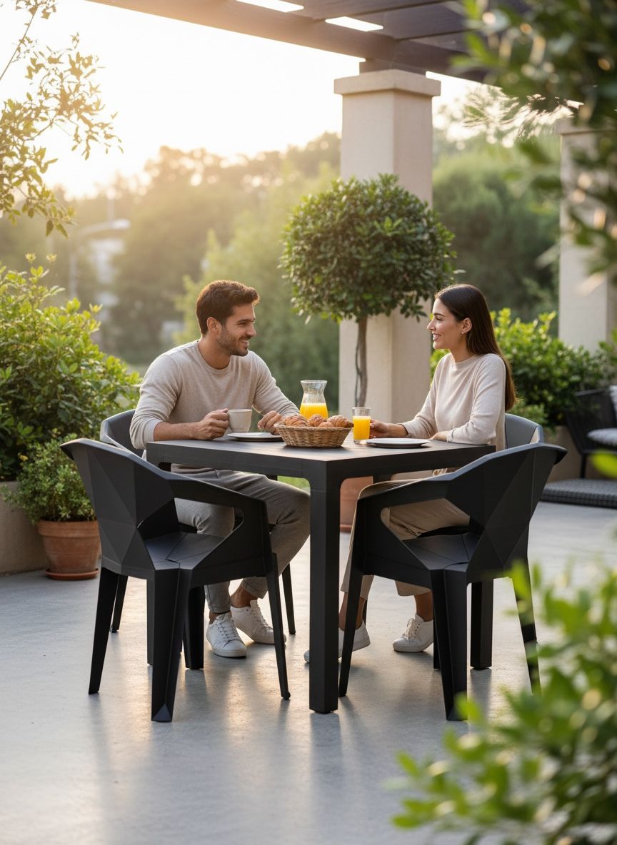 Juego Comedor de Mesa Montana Con 4 Sillas Geometricas