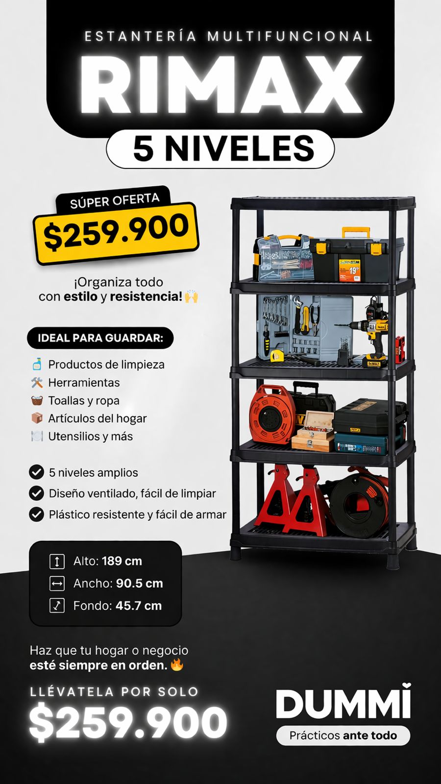 Estantería Multifuncional de 5 Niveles Ventilada de 18 - Rimax