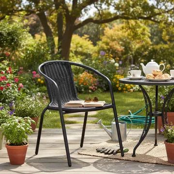 Juego 2 Sillas Moderna Rattan Con Mesa Auxiliar