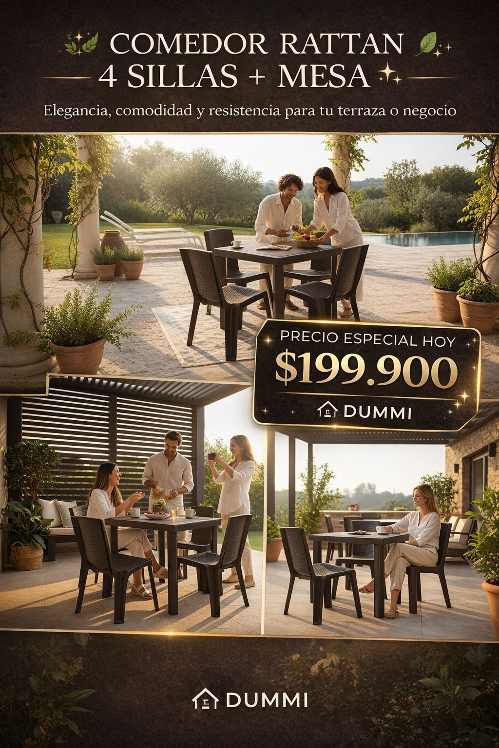 Comedor Rattan - 4 Sillas Con Mesa