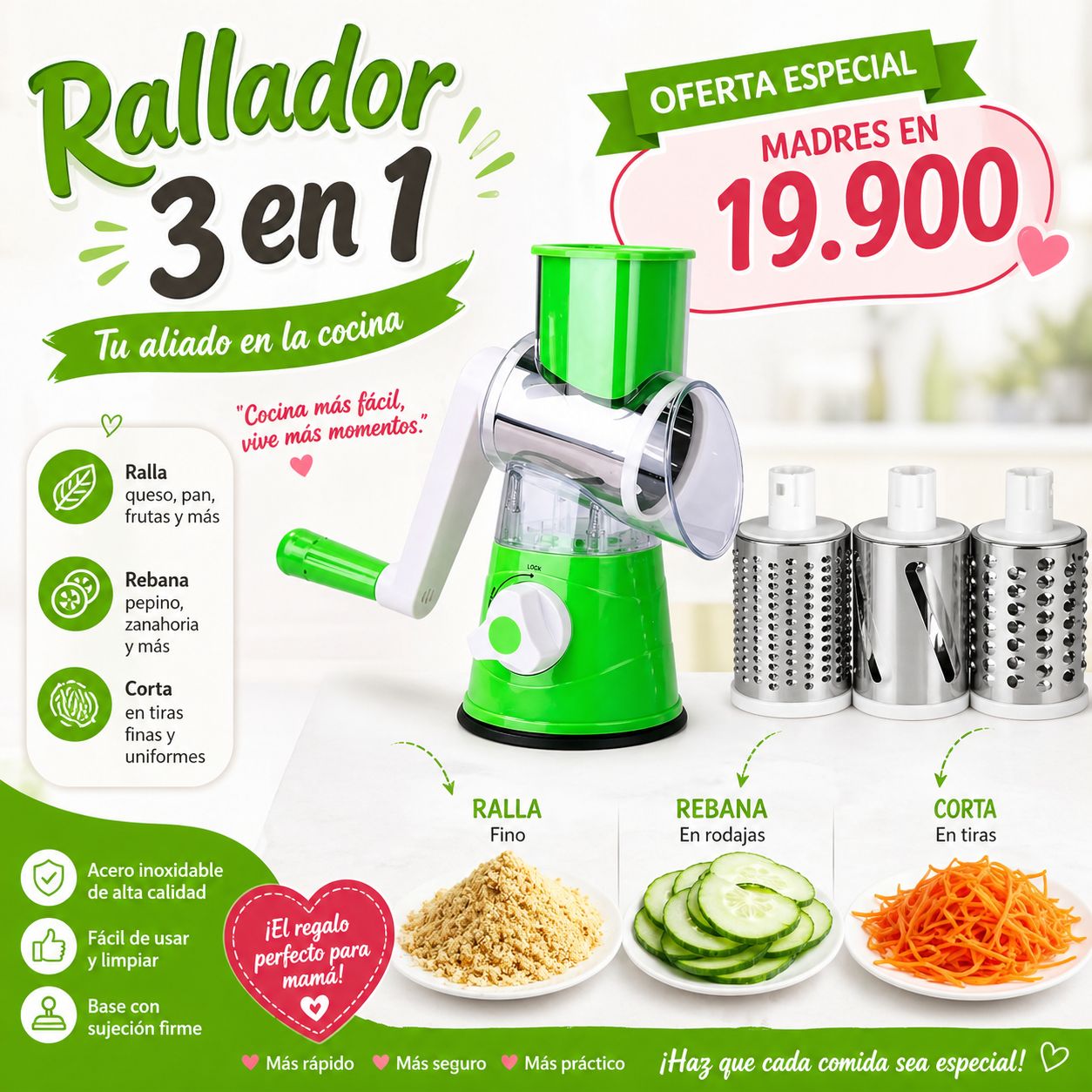 Oferta! Rallador 3 en 1 - Ralla, Rebana, Corta