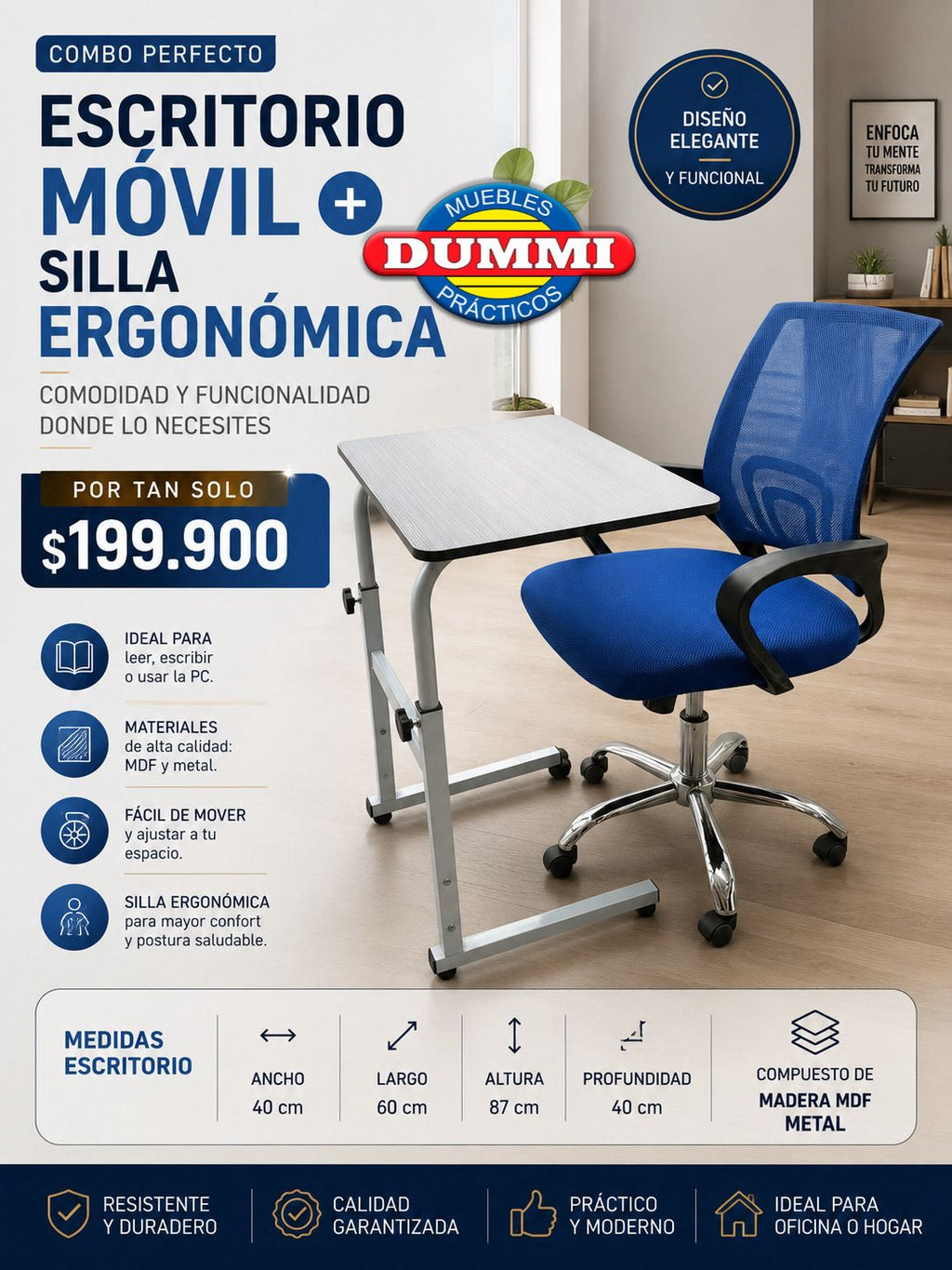 Combo - Escritorio Movil Con SIlla Ergonomica