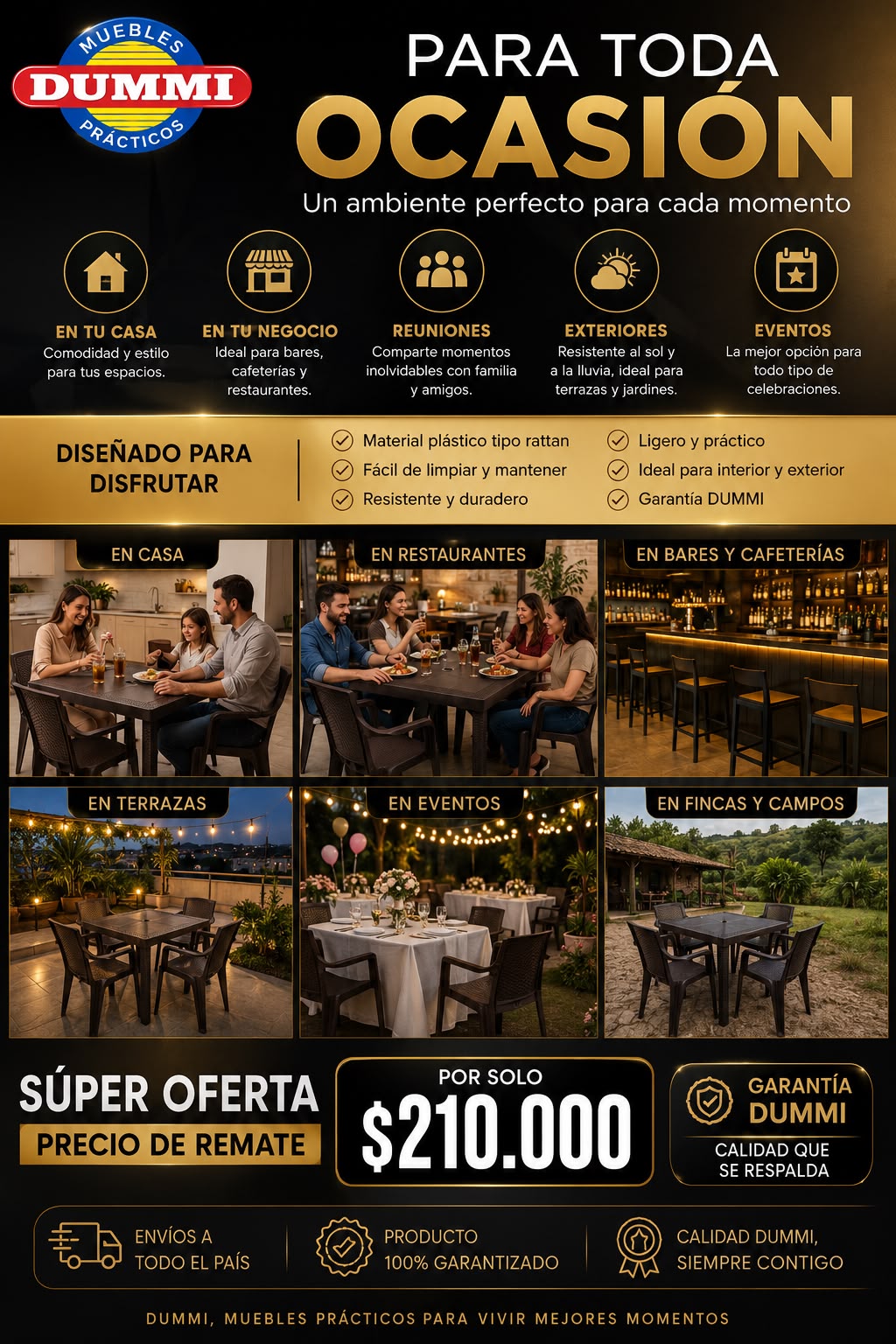 Oferta! Comedor Rattan Con 4 Sillas Dummi