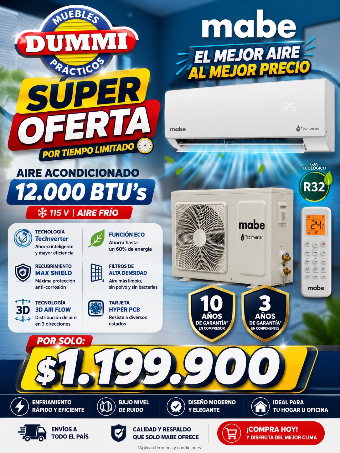 Aire Acondicionado 12.000 BTU - Mabe