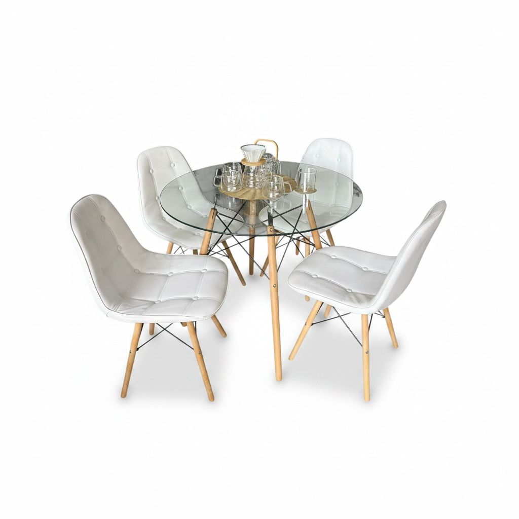 Comedor 4 Puestos Eames Con Mesa de Vidrio