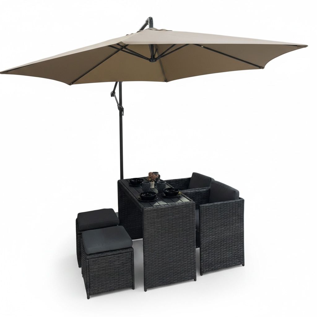 Combo de Terraza - Parasol Lateral con Comedor - Vajilla de Obsequio!