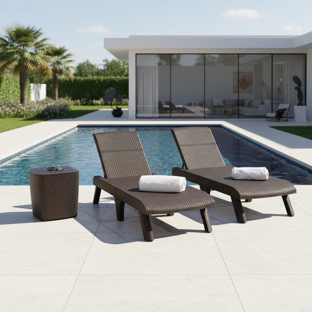 Oferta! Combo 2 Camas Asoleadoras Con Mesa de Centro Rattan