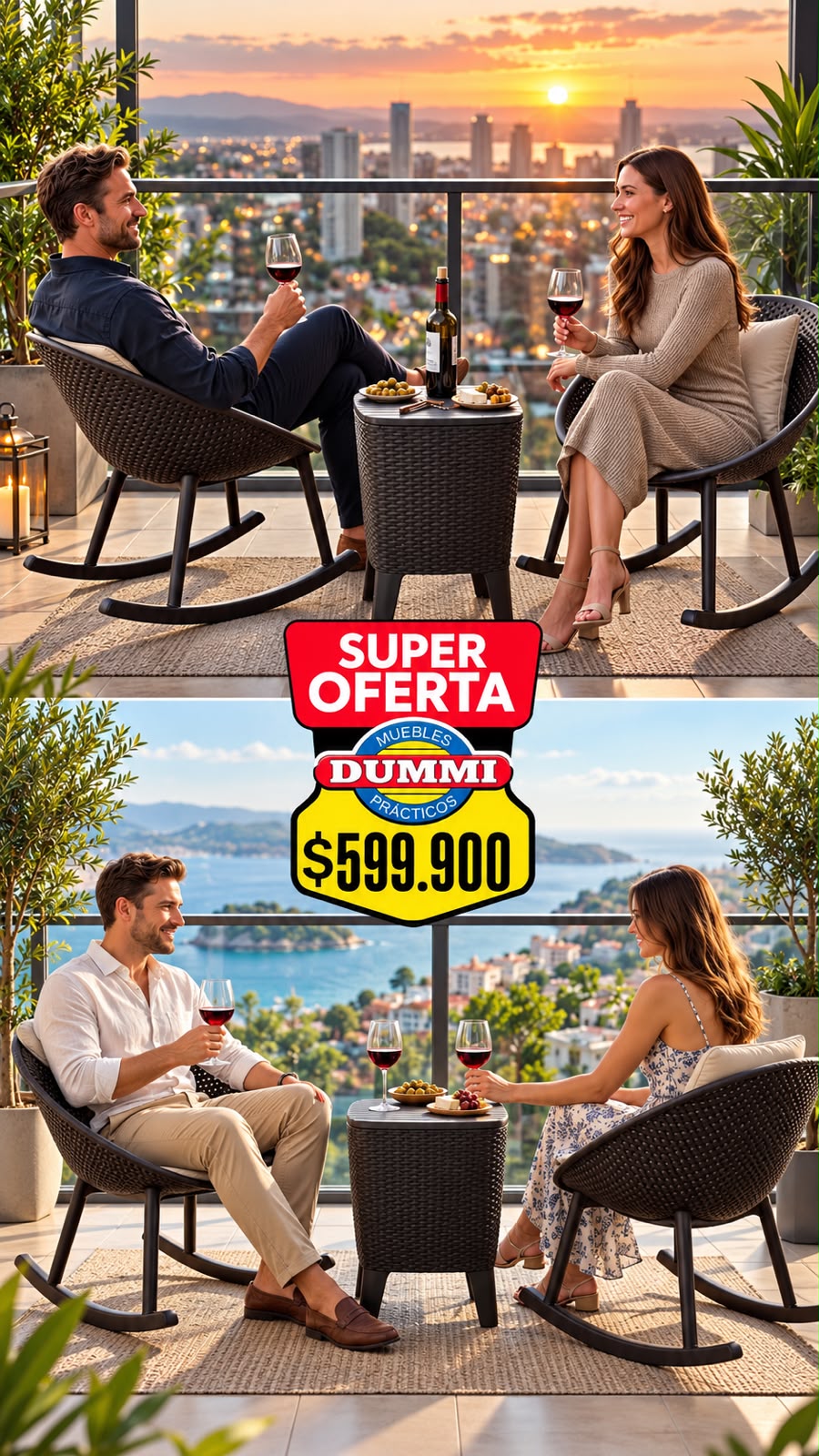 Juego - Combo de Balcon - 2 Mecedoras con Mesa Hielera Cooler