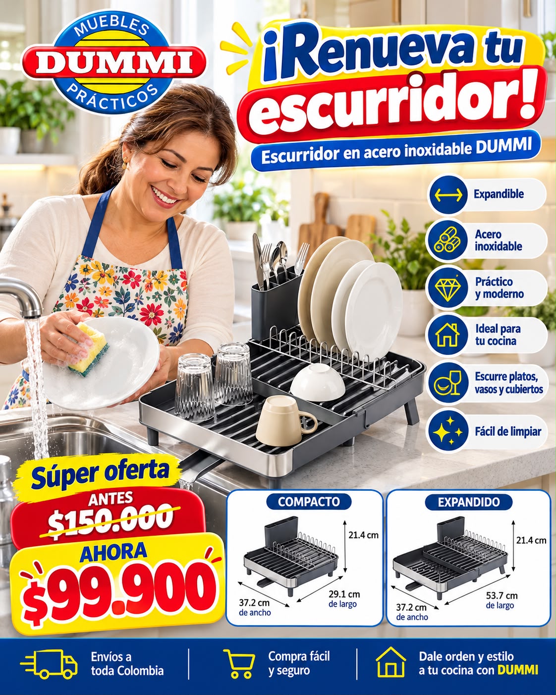 Escurridor Expandible en Acero Inoxidable
