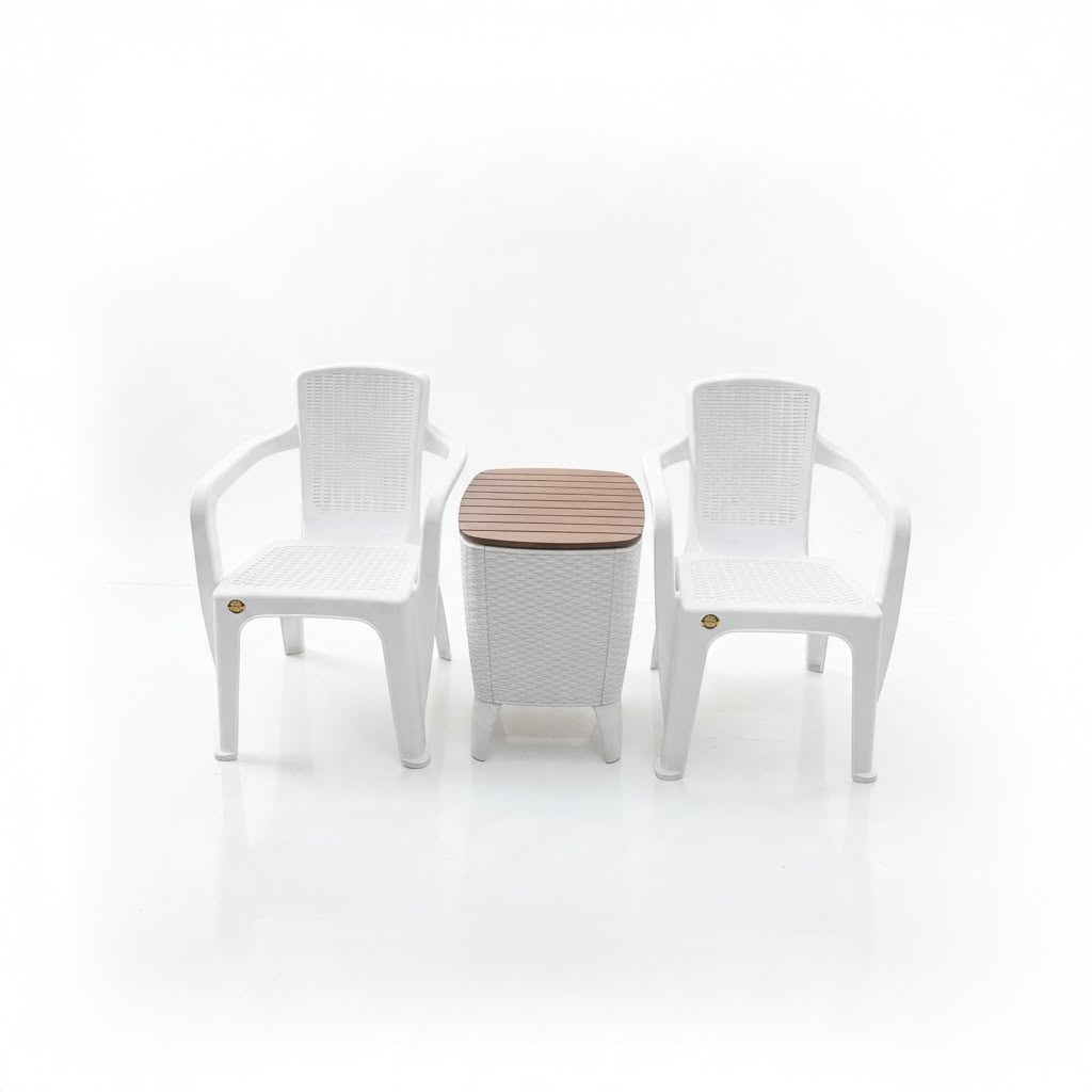 Set de Balcon - 2 Sillas Apariencia Rattan Con Mesa Hielera Cooler