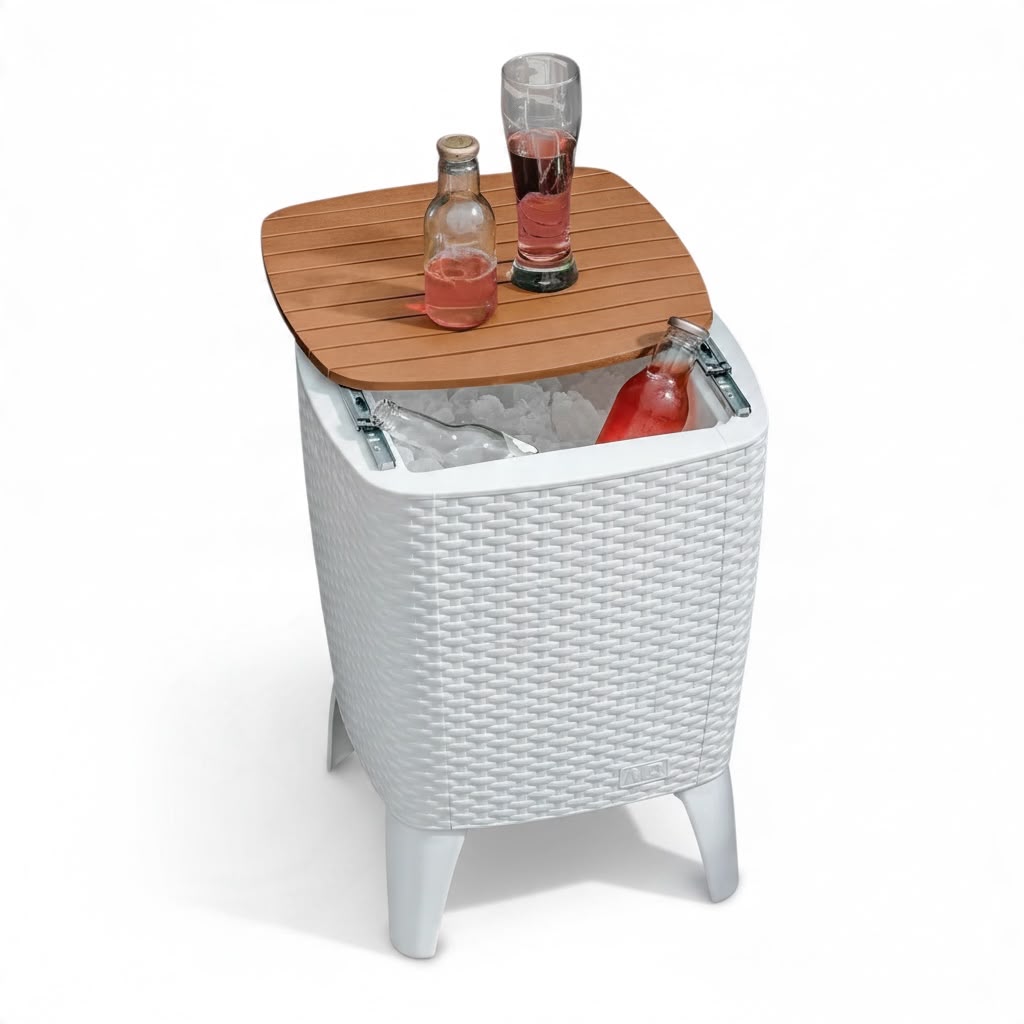 Set de Balcon - 2 Sillas Apariencia Rattan Con Mesa Hielera Cooler
