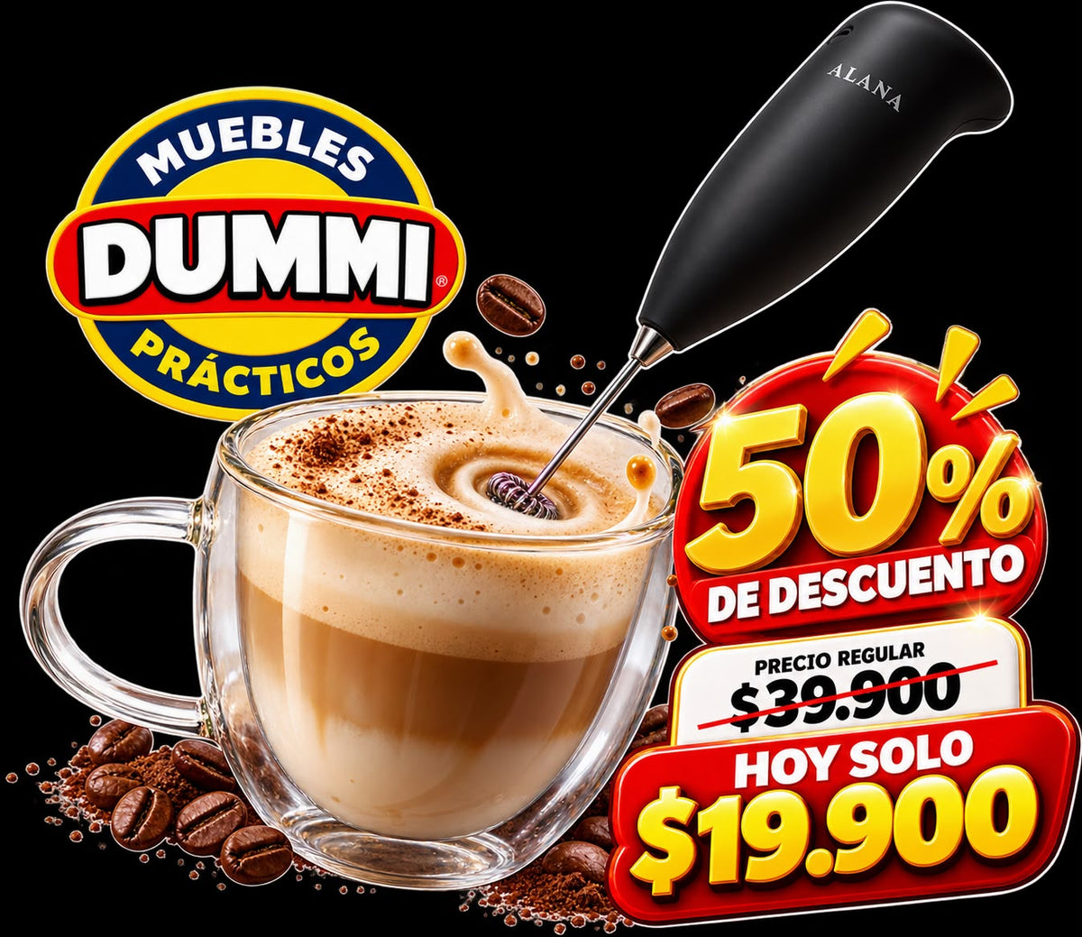 Combo Capuccino - Pocillo Doble Pared con Batidor Electrico