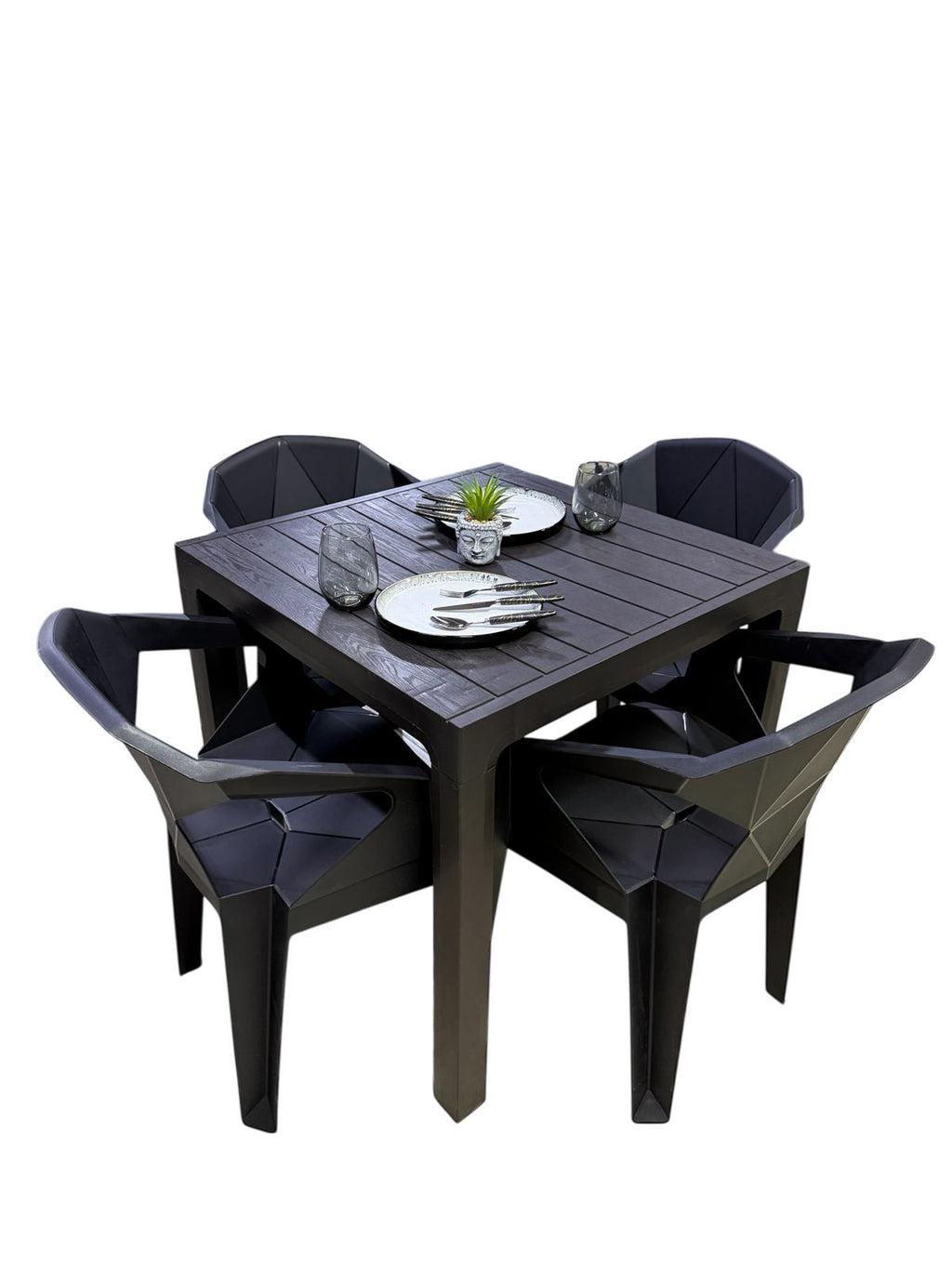 Juego Comedor de Mesa Montana Con 4 Sillas Geometricas