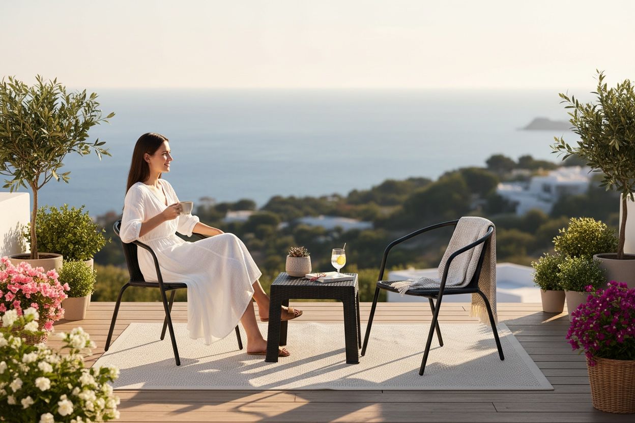 Juego 2 Sillas Moderna Rattan Con Mesa Auxiliar