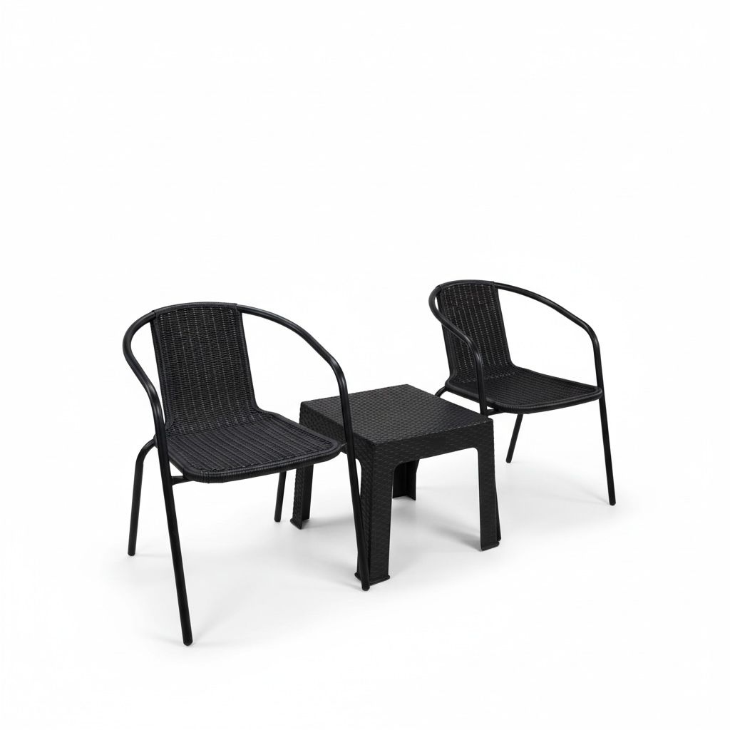 Juego 2 Sillas Moderna Rattan Con Mesa Auxiliar