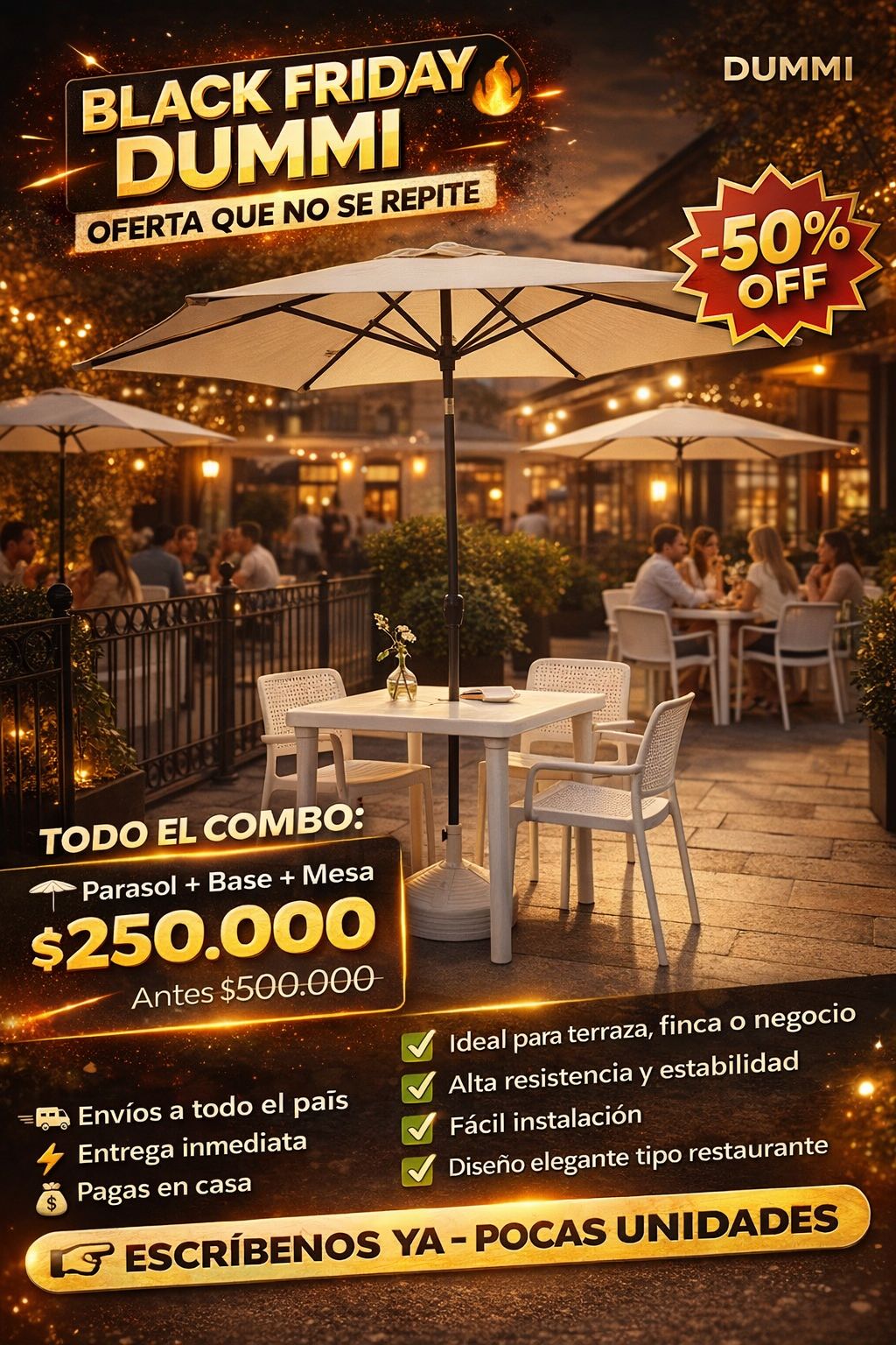 Combo de Mesa Con Parasol y Base