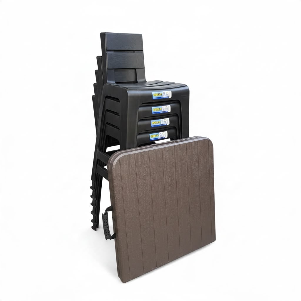 Juego de Bar - Mesa Banquetera Plegable + 4 Butacos