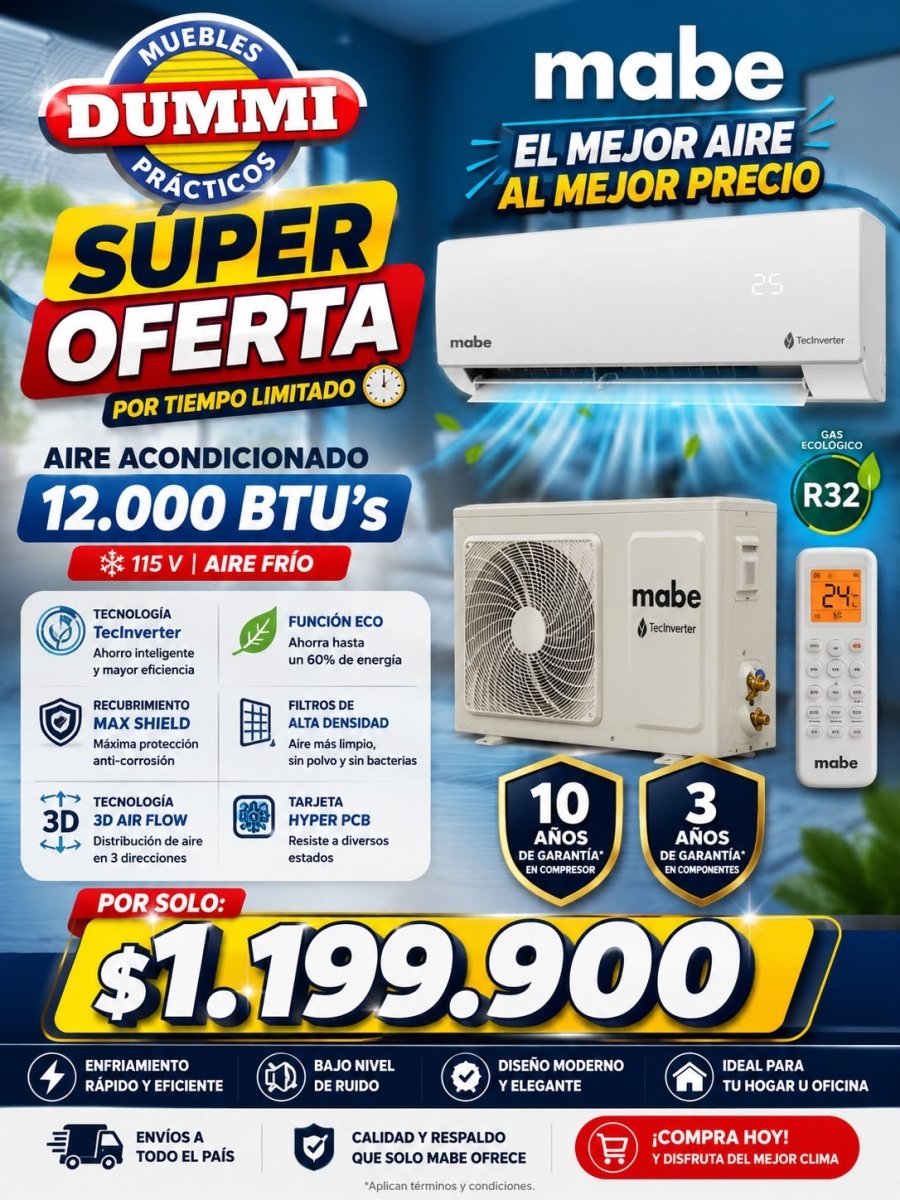 Aire Acondicionado 12.000 BTU - Mabe - Muebles Dummi