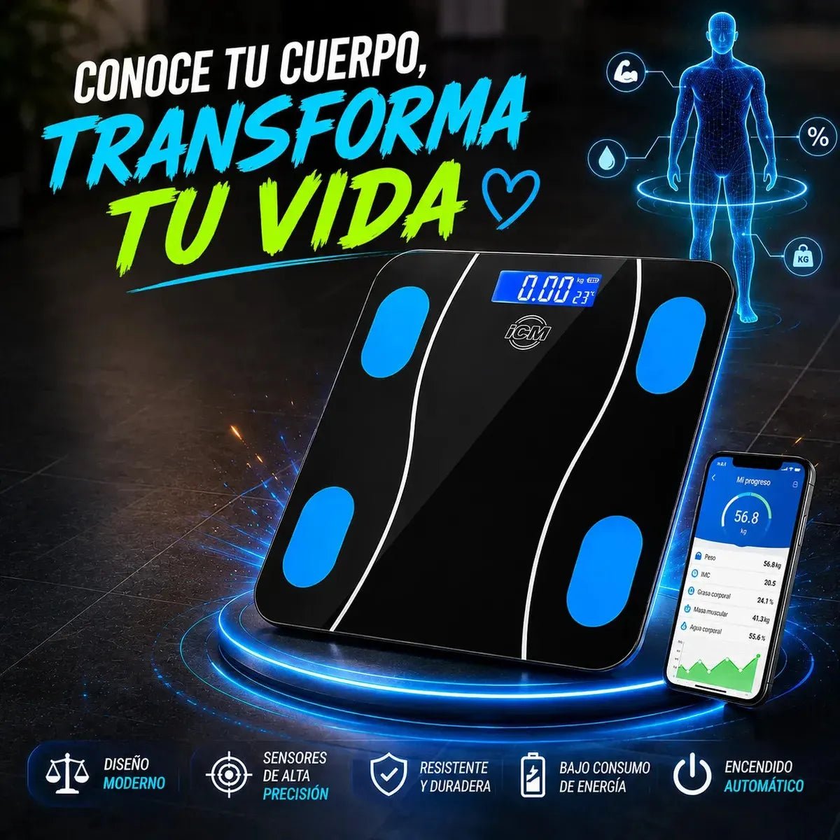 Báscula Inteligente Icm 1 Año Garantía Salud Bienestar Peso - Muebles Dummi