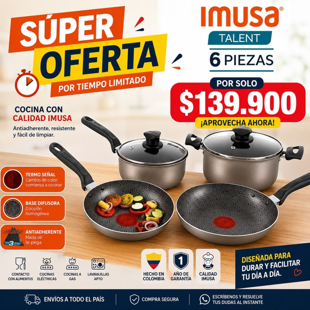 Batería de Cocina 6 Piezas Talent –&nbsp;Imusa - Muebles Dummi