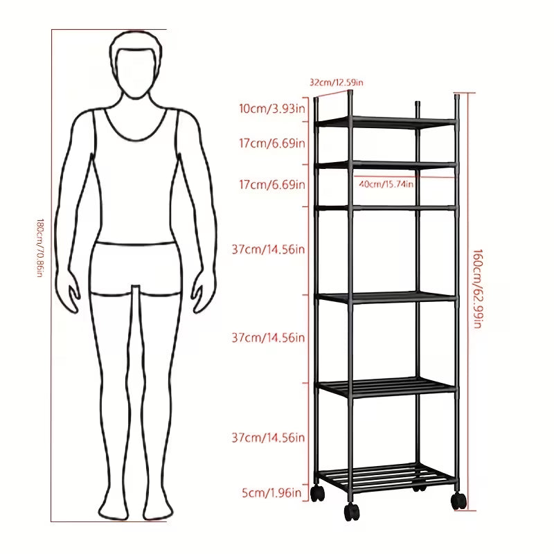 Estante - Repisa Metálico Ajustable de 6 Niveles con Ruedas