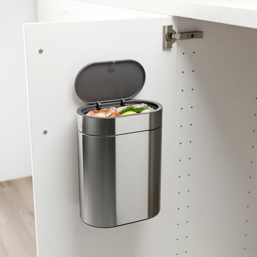 Caneca de Basura Con Tapa a Presión, Acero inoxidable, 4 Litros - Pared